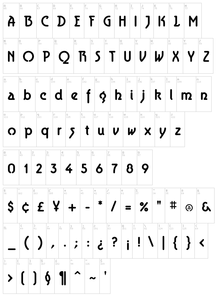 Aerolite font map